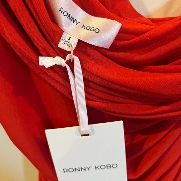 Ronny Kobo Ranada One Shoulder Asymmetrical Red Ruched Top Small NWT - Picture 3 of 8